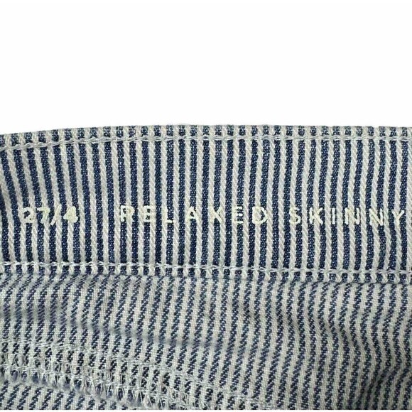 ANN TAYLOR LOFT Relaxed Skinny Bleach Distressed Pants 27/4 Blue White Stripe - Picture 4 of 12